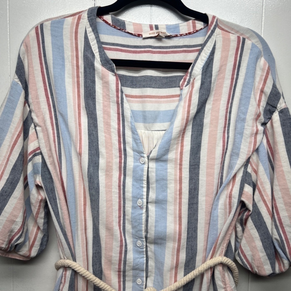 Skies Are Blue Linen Cotton Blend Striped Button Down Boho Women's Dress Medium - Picture 4 of 15